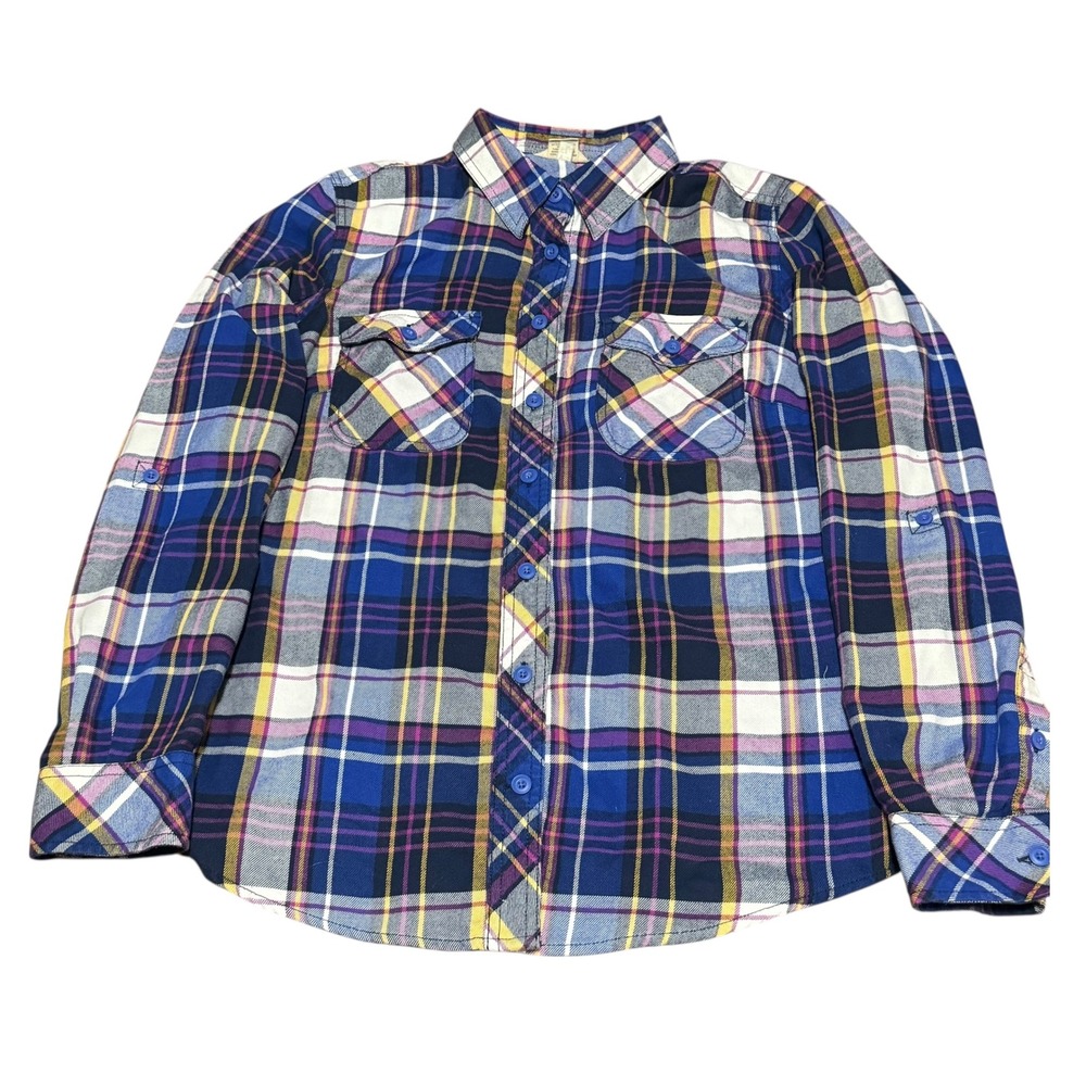 Duluth Trading Co.‎ Plaid Flannel Shirt Womens Medium Button Up Roll-Tab Sleeve